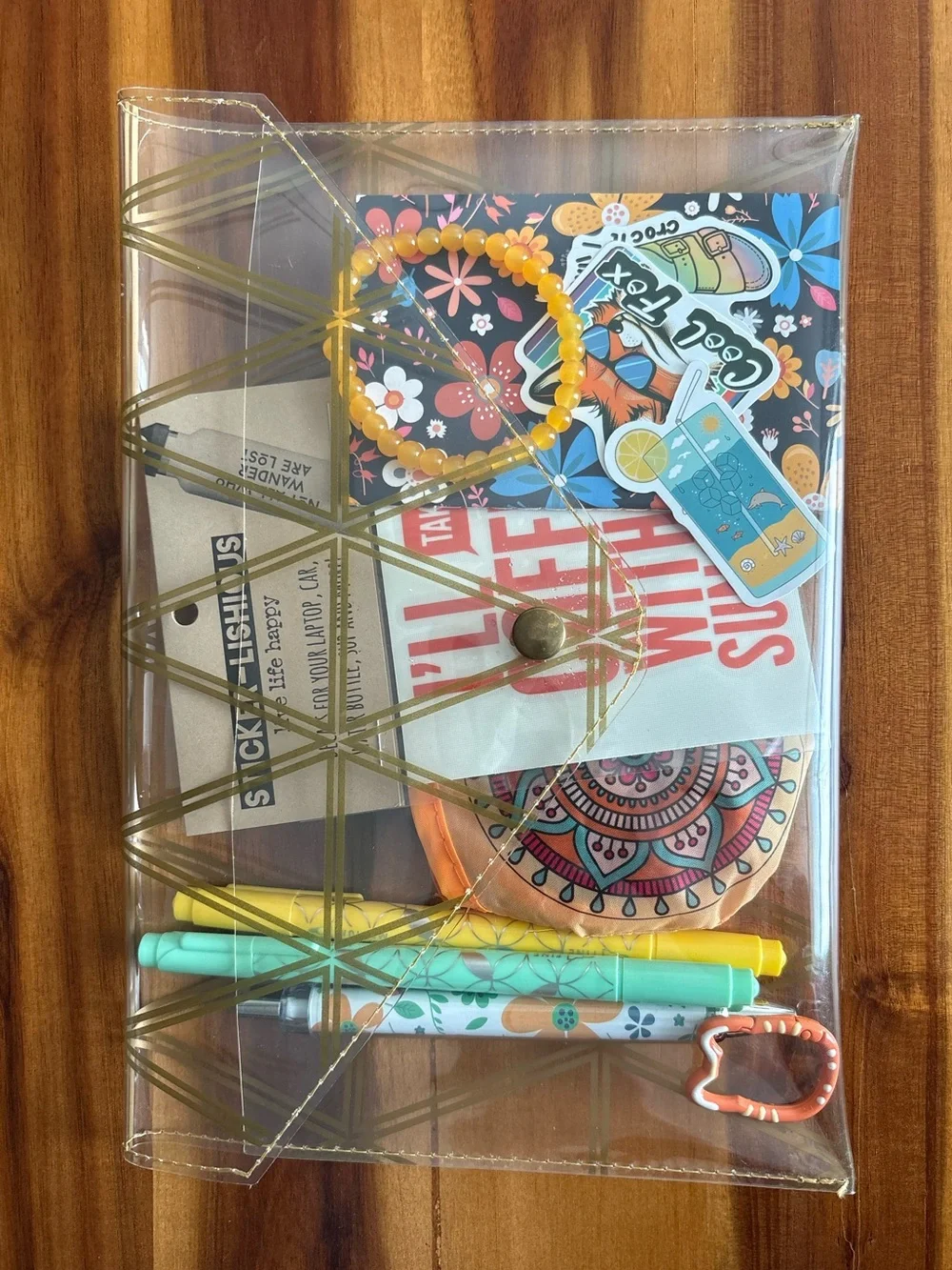 🛍️ Erin Condren Pouch & Markers Boho Floral Stationery Bundle Fan Pen Stickers
